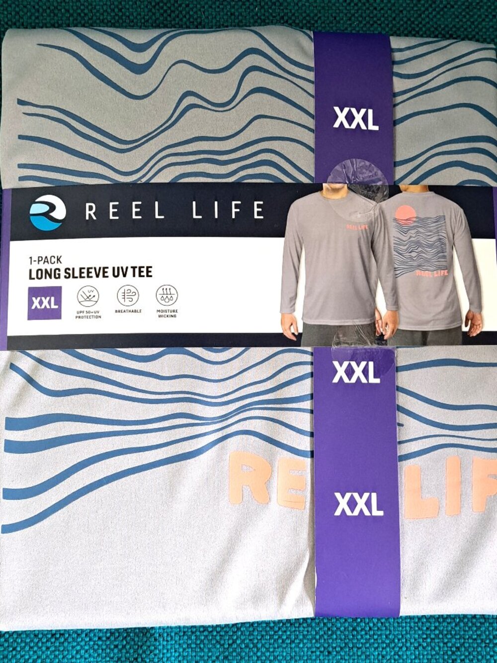 MEN'S UV SUN SHIRT KNIT PULLOVER BY REEF LIVE LONG SLEEVES GREY W PRINT LOGO NWT